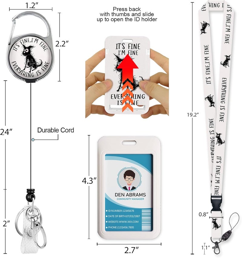 Piefly Lanyards for Id Badges, I'm Fine Everything is Fine Badge Holder with Retractable Reel Clip, Funny Dog Name Tag Lanyard Vertical ID Card Protector Case for Women Nurse Doctor Teacher Student - Image 5